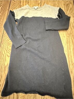 Garnet Hill Heather Gray / Navy 100% Merino Wool Girls Dress Sz M DG